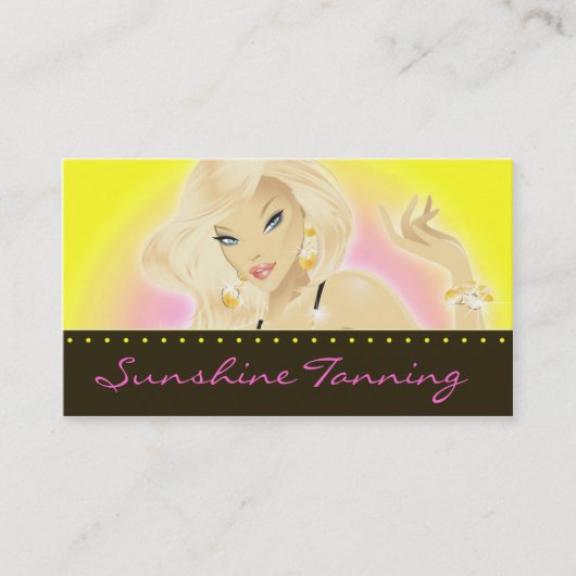 Tanning Salon  Blonde Woman Yellow Visitekaartje (Voorkant)