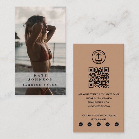 Tanning Salon Spray Tan Beauty Foto QR Code Logo Visitekaartje (Voorkant / Achterkant)