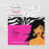 Tanning Salon Uitnodiging Etnische Roze Zebra (Voorkant / Achterkant)