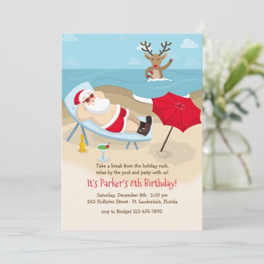 Tanning Santa Invitation Kaart (Staand voorkant)