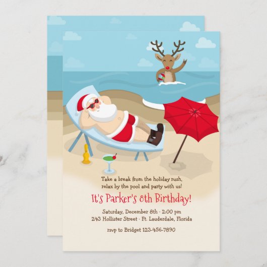 Tanning Santa Invitation Kaart (Voorkant / Achterkant)