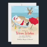 Tanning Santa Wenskaart Feestdagenkaart<br><div class="desc">Het perfecte kerstWenskaart voor mensen met warm weer! De kaart is voorzien van de kerstman die de zee verlicht en een rendier in de oceaan. (Ontworpen door: Freepik). De kaart is eenvoudig aan te passen met uw tekst, lettertype, lettertypekleur, papieren vormopties en een keuze uit zes papiertypen. Niet precies wat...</div>