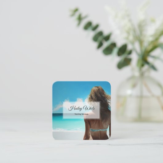 ☀️ Tanning Vierkante Visitekaartje (Staand voorkant)