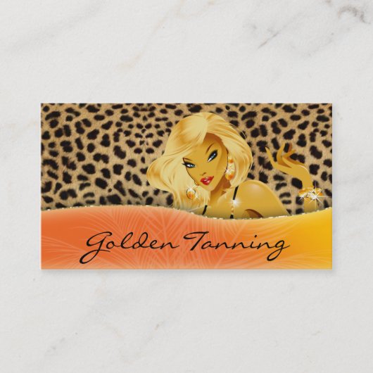 Tanning Visitekaartje Blonde Leopard Oranje Geel (Voorkant)