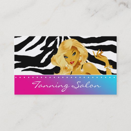 Tanning Visitekaartje Red Pink Blonde Zebra (Voorkant)