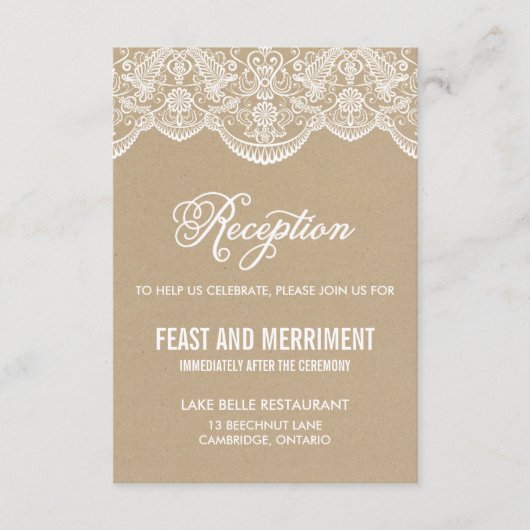 Tant chic brocaat kant bruiloft receptiekaart informatiekaartje (Voorkant)