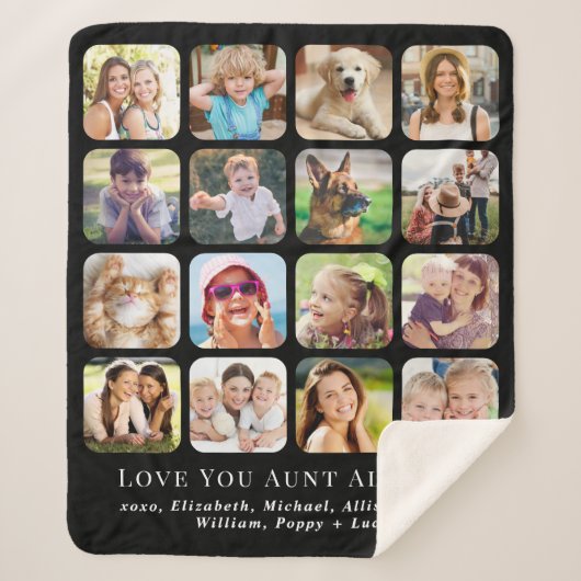 Tante 16 zwarte fotocollage sherpa deken (Voorkant)