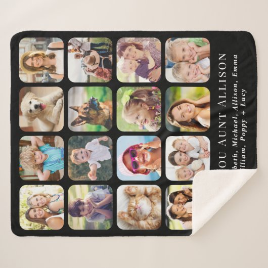 Tante 16 zwarte fotocollage sherpa deken (Voorkant (horizontaal))