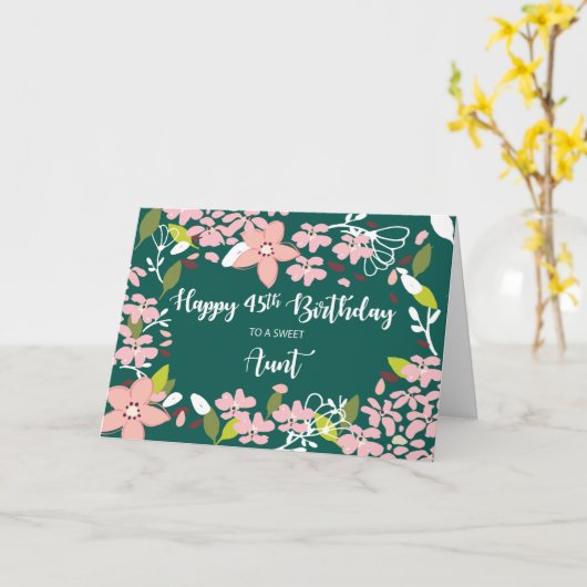 Tante 45th Verjaardag Groene bloemen Kaart (Gele Bloem)
