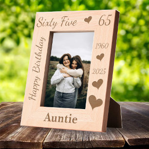 Tante 65e verjaardag fotolijstje met naam liefde gegraveerde lijstjes