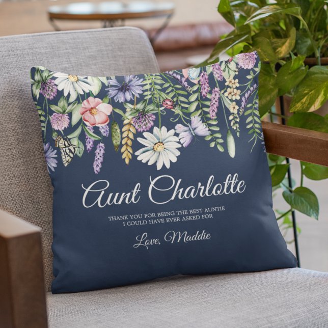 Tante aangepaste boodschap van nichtje wilde bloem kussen (Aunt Custom Message From Niece Wildflowers Throw Pillow
)