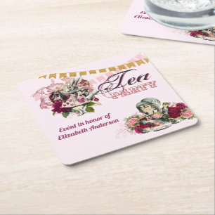 Tante-Alice-in-Wonderland-theepartij aangepaste fe Kartonnen Onderzetters