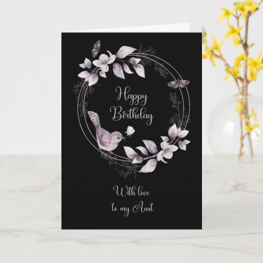 Tante Birthday Bird en Butterflies Kaart (Gele Bloem)