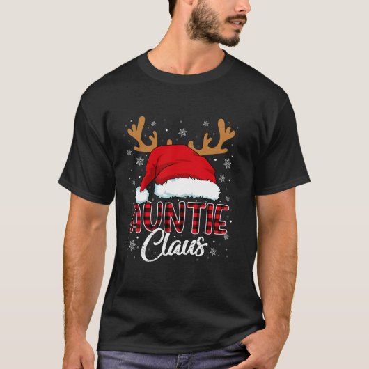 Tante Claus Santa Hat Rendier Red Plaid Matching T-shirt (Voorkant)