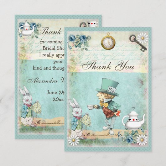 Tante Dank je Wel Wonderland Bruidsfeestje Bedankkaart (Voorkant / Achterkant)