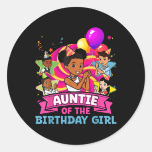 Tante De Verjaardagsfeest Roze Pop Familie De Ronde Sticker
