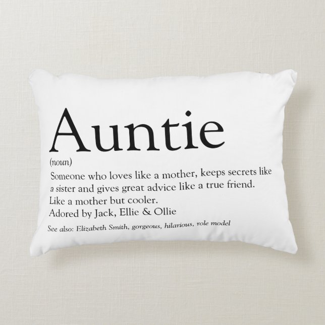 Tante Definitie Spreuk Zwart en Wit Accent Kussen (Voorkant)