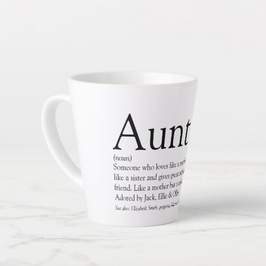 Tante Definitie Spreuk Zwart en Wit Latte Mok (Linkerhoek)