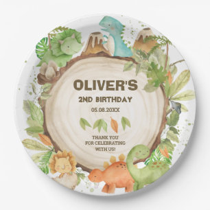 Tante Dinosaurs Boy Birthday Greenery Green Foliag Papieren Bordje