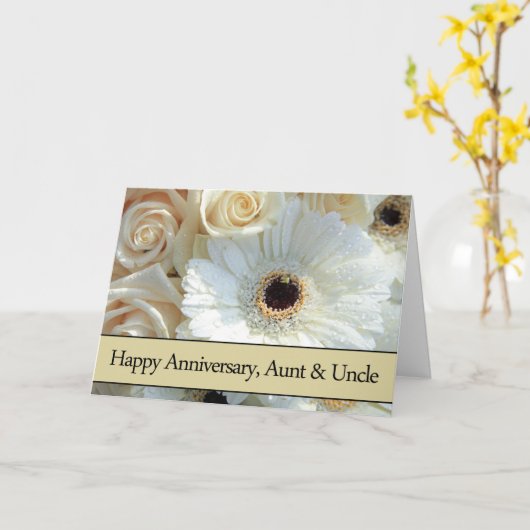 Tante en oom Jubileum Bleke roze rozen Kaart (Gele Bloem)