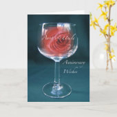 Tante en oom Jubileum Wineglass Roos Gefeliciteerd Kaart (Gele Bloem)