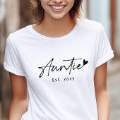 Tante Est jaar handgeschreven script hart T-shirt