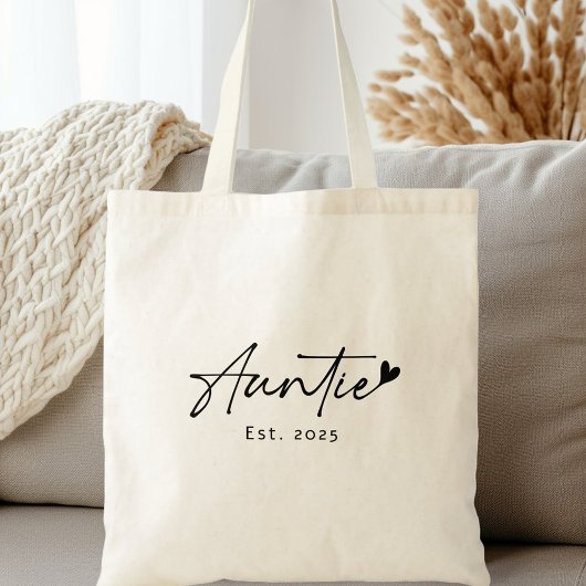 Tante Est jaar handgeschreven script hart Tote Bag