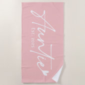 Tante Est jaarscript met hart lichtroze Strandlaken (Voorkant)