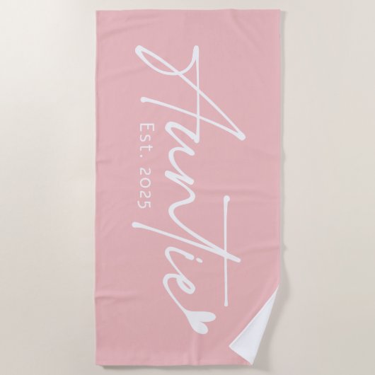 Tante Est jaarscript met hart lichtroze Strandlaken (Voorkant)