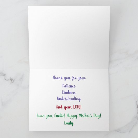 Tante Extraordinare BAE Moederdag Lief Elegant Kaart (Binnen)