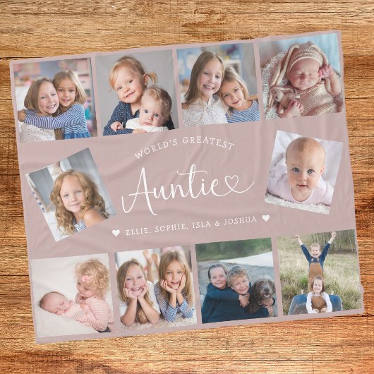 Tante Foto Collage Script Cute Hart Modern Fleece Deken