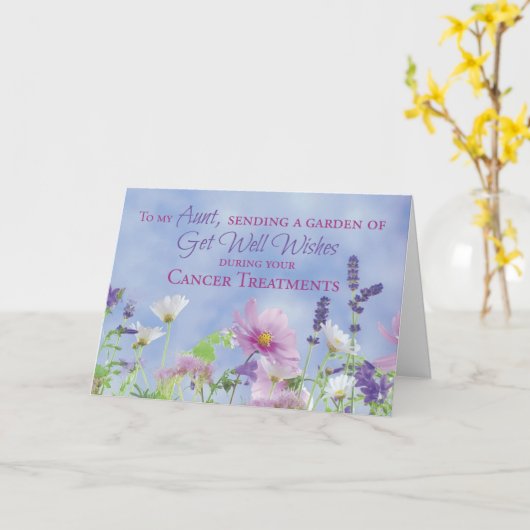 Tante, ga goed tijdens kankerbehandelingen, tuinhu kaart (Gele Bloem)