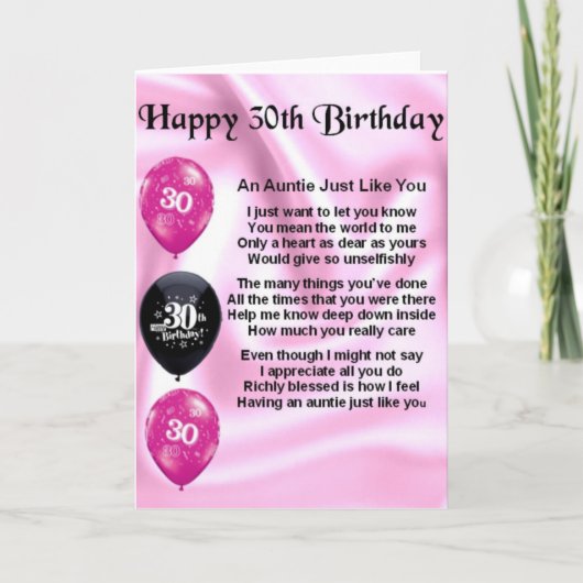 Tante gedicht - 30ste verjaardag kaart (Voorkant)