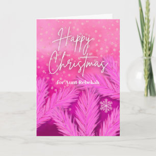 Tante Gelukkig Kerstmis in Roze met dennentakken Kaart