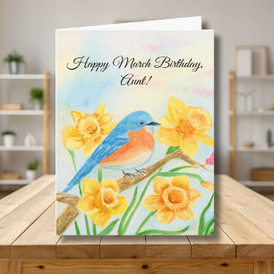 Tante Gelukkige Maart Verjaardag Blauwe Vogel Kaart