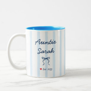 Tante Gepersonaliseerde naam blauwe strepen Coquet Tweekleurige Koffiemok