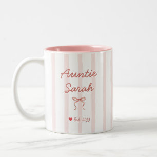 Tante Gepersonaliseerde naam Roze Strepen Coquette Tweekleurige Koffiemok