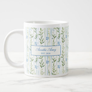 Tante Gevestigd Blauw Aquarel Bloem Strepen Grote Koffiekop