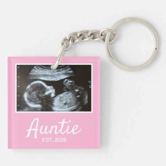 Tante Gevestigde Script Zwangerschapsaankondiging Sleutelhanger (Achterkant)