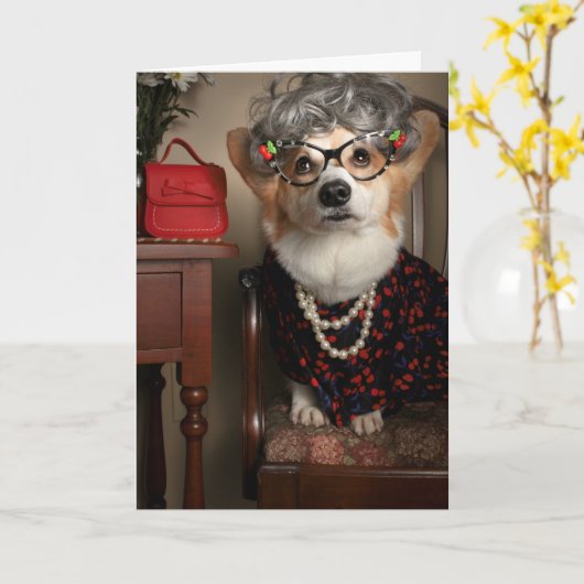 Tante Gussy Corgi Get Well kaart (Gele Bloem)