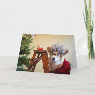 Tante Gussy de Corgi versiert de kerstboom Kaart
