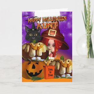 Tante Halloween heks kat pompoen jack op lantaarn Kaart