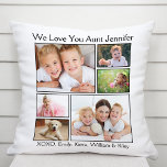 Tante houdt van je fotocollage kussen<br><div class="desc">Vier je tante met dit op maat gemaakte fotocollage kussen. U kunt personaliseren met zes foto's van haar nichtjes, neefjes, andere familieleden, enz., En pas de uitdrukking aan "Ik hou van je" of "We houden van je, " en of ze wordt genoemd "Tante, " "Tante, " "Tia, " enz. U...</div>