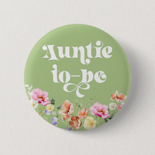 Tante-in-spe met wilde bloemen ronde button 5,7 cm