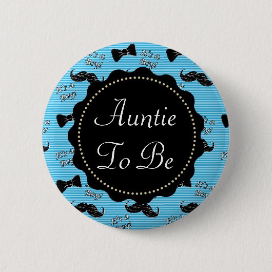 Tante is Blue Mustache Bowtie Baby shower Ronde Button 5,7 Cm (Voorkant)