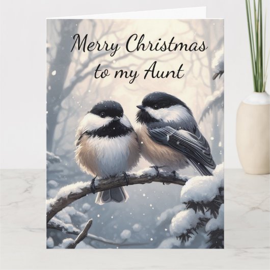 Tante kerstwensen & liefde chickadee vogel kaart (Voorkant)