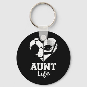 Tante Leven Voetbal Hockey Hart Gespleten Sportspe Sleutelhanger