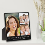Tante Love You 3 Photo Collage Zwart Fotoplaat<br><div class="desc">Elegante aandenken zwarte foto plaquette te vieren de beste tante ooit met een 3 foto collage van haar nichtjes en neefjes,  hun namen,  "We Love You" of "I Love You" in de klassieke witte serif typografie,  en of ze wordt genoemd tante,  tante,  tia,  etc.</div>