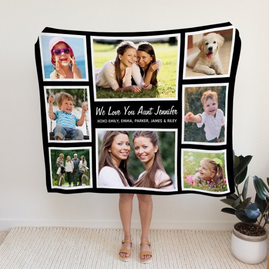 Tante Love You Fotocollage Zwart Fleece Deken