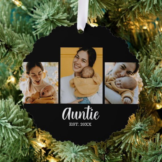 Tante moderne script zwart 3 foto ornament kaart (Insitu (Drie))